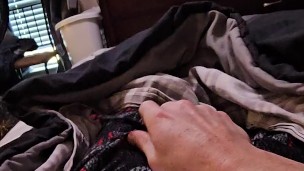 Piss desperation in bed leads to cum