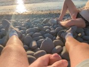 Almost Caught - On the Beach.!! Risky Sex With Hot Step Mom 3/16