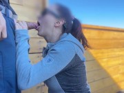 DICKFLASH public, a little redhead slut gives me a handjob and blowjob while her bf out Bigmax8inch 14/16