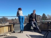 DICKFLASH public, a little redhead slut gives me a handjob and blowjob while her bf out Bigmax8inch 6/16