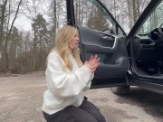 Pretty woman gave a public blowjob to a stranger in the parking lot 8/16