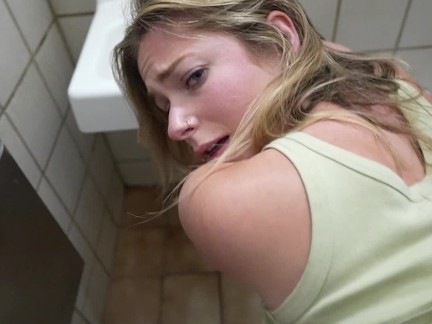 Dirty slut gets railed raw in a public bathroom