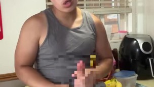 Hung Asian Guy Jerks Off His Cock On The Kitchen Tabel
