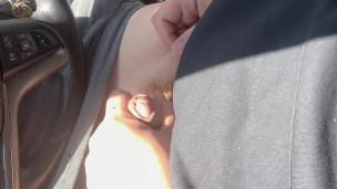 Chubby gay man almost caught jerking in car
