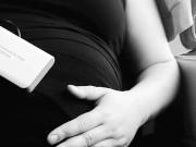 Belly inflation on a train! She inflated her belly in public and pretended to be pregnant 11/16