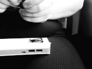 Belly inflation on a train! She inflated her belly in public and pretended to be pregnant 2/16