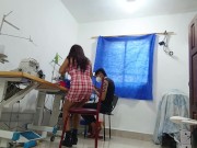 Whore calls her boyfriend to fuck her at work and says she fucks even the boss 1/16