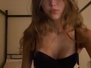 Petite girl shows off sexy black lingerie 3/16