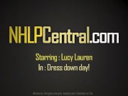 Office babe Lucy Lauren strips off and masturbates on desk in stockings! 1/16