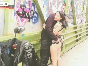 SLOW MOTION PUBLIC BIKE TRAIL COUPLE CAUGHT CAMERA MAN HELPS - Screenshot 2 of 16 - Dress