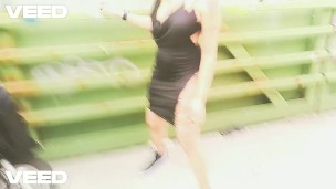 SLOW MOTION PUBLIC BIKE TRAIL COUPLE CAUGHT CAMERA MAN HELPS