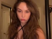 Petite babe shows off cute white lingerie 1/16