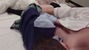 My pussy was tingling, so I got on top and put my dick in myself. Creampie while wearing a high scho