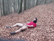 Real Public Amateur Forest Solo - Naked Guy Wanking on Ground to Big Cumshot