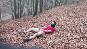 Real Public Amateur Forest Solo - Naked Guy Wanking on Ground to Big Cumshot