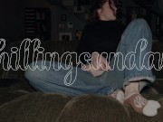 cute college girl home alone moaning on the parents sofa - little arden 1/16