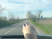 Hot blonde milf plays with her toes while driving a car