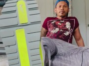 Big Dick jock gets horny after workout and stroked dick, sweaty feet and cums on Nike Airmax 1/16