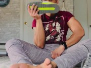 Big Dick jock gets horny after workout and stroked dick, sweaty feet and cums on Nike Airmax 4/16