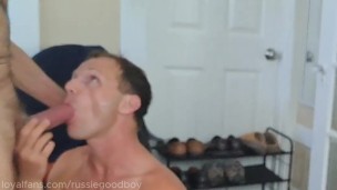 boy in blue jock serves thick dick older daddy