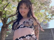 sexy petite tattooed woman | SHEER LINGERIE try on | outdoors
