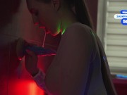 Brunette Neon Bliss: Tattooed Temptation in the Bathtub 10/16