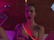 Brunette Neon Bliss: Tattooed Temptation in the Bathtub 16/16