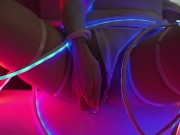 Brunette Neon Bliss: Tattooed Temptation in the Bathtub 4/16