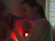 Brunette Neon Bliss: Tattooed Temptation in the Bathtub 6/16