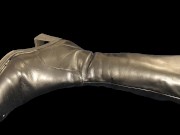 Cumshot on Girlfriend's Black Leather Boots 1/16