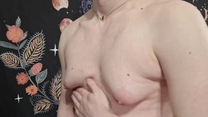 horny after work, undressing and playing with my boobs as I masturbate