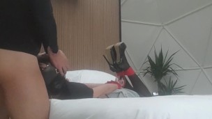 Milf in pantyhose and high heels, tied, blindfolded, gagged and fucked in every hole