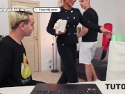 TUTOR4K. MILF tutor in stockings got so mad and then so horny so she tried 2 dicks at the same time 2/16