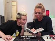 TUTOR4K. MILF tutor in stockings got so mad and then so horny so she tried 2 dicks at the same time 3/16