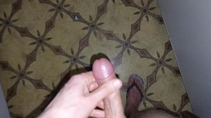 Young twink serving chub's hard dick at glory hole while public sauna cruising