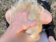 Hot blonde with natural tits gave a blowjob right on the street 13/16