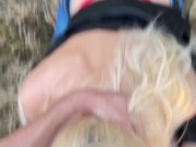 Hot blonde with natural tits gave a blowjob right on the street 14/16