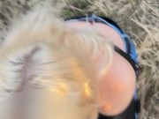 Hot blonde with natural tits gave a blowjob right on the street 4/16