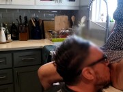 Kitchen Sex! Hubby Cums On Wife's Ass. Real Amateur Couple Homemade.