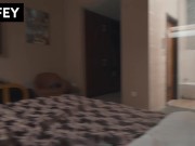 Birthday Gift for Cuck Husband: Hot Wifey Fucks Handyman in Hotel in Front Hubby Holds Hand and Hair 2/16