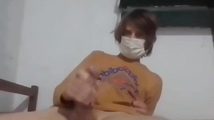 The 20-year-old boy moans sweetly and cums with a shudder