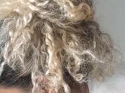 The cuckold was traveling and my lover came here and showered me with cum all over my hair without a 8/16