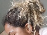 The cuckold was traveling and my lover came here and showered me with cum all over my hair without a 9/16