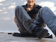 Handjob Sexy N1 Masturbation al con el viento acariciando Balls y Big Cock al atardecer 1/16