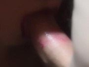 CLOSE UP: Sensual blowjob ends in big cumshot - side view 3/16