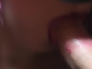 CLOSE UP: Sensual blowjob ends in big cumshot - side view 4/16