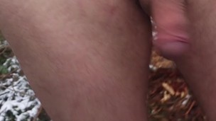 Naturist winter: Running through the winter forest (Ice bathers warm-up) - shaved and uncut cock
