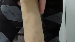 Crossdresser Takes BWC Dildo Balls Deep