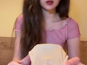 Обзор на кружевные Грязные трусики. Девушка надевает трусы с выделениями из письки - Screenshot 11 of 16 - Small Tits