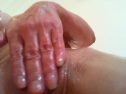 Oiling body, playing with nipples and oily pussy close up view 16/16